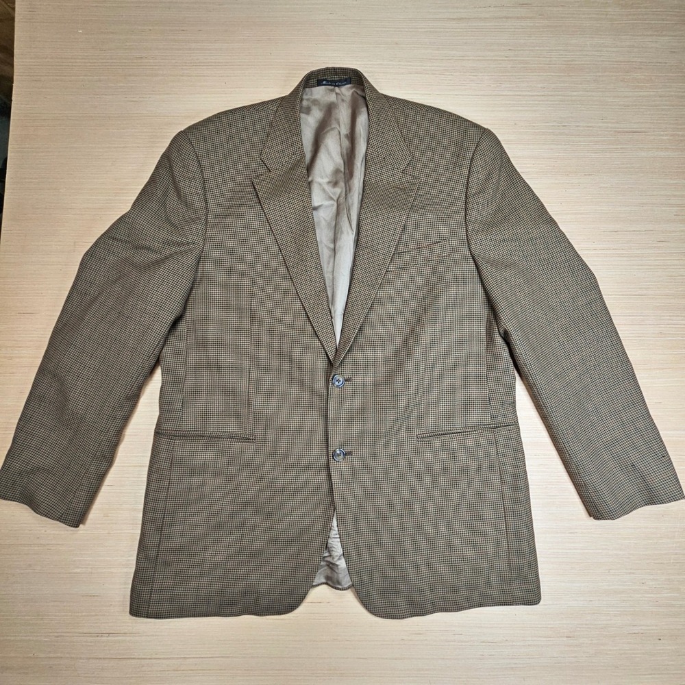 Chaps Blazer Mens 44L Brown Houndstooth Wool Sport Coat Professional Academic